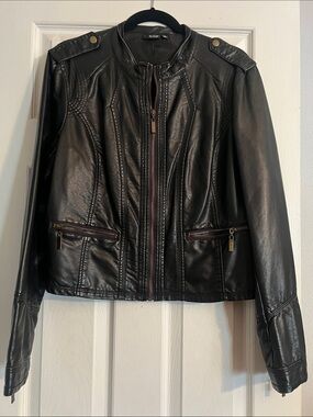 a.n.a Faux Black Leather Zip-Front Jacket